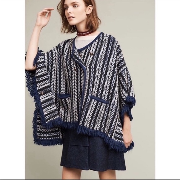 Anthropologie Sleeping on Snow Tajo Jacquard Poncho NWT One Size - Picture 6 of 10